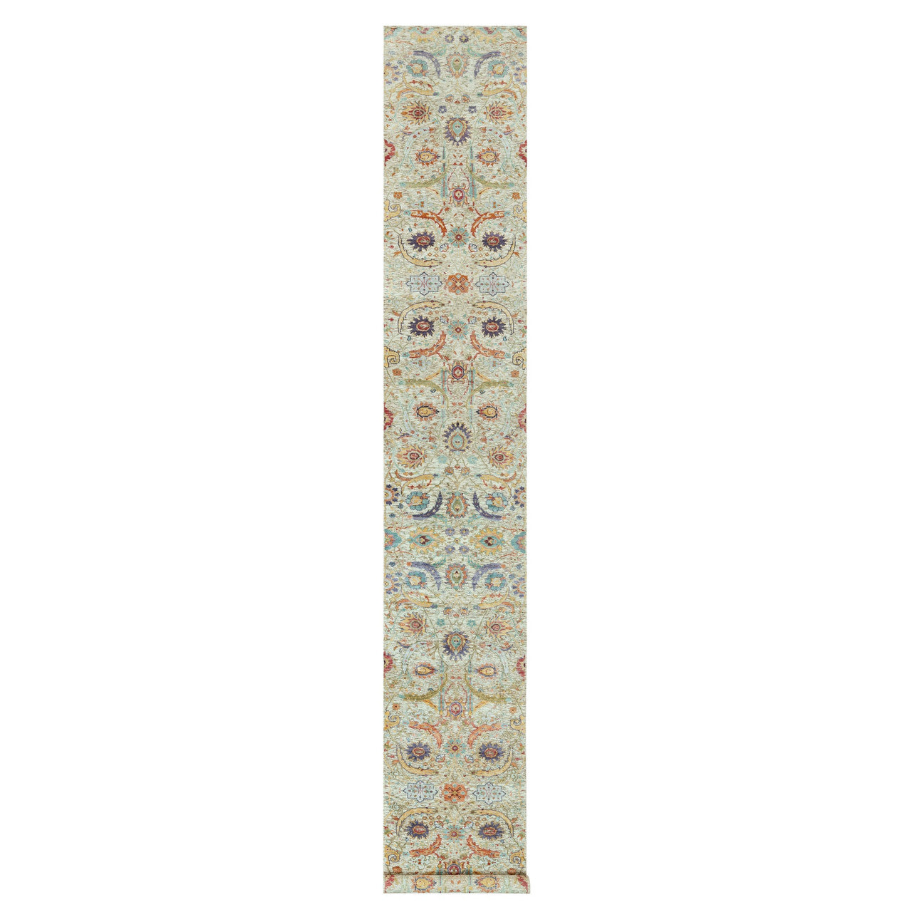 Beige 2'7" x 17'11" Transitional Hand knotted Wool/Silk Rug - Sku: O090681