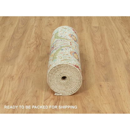 Transitional Wool & Silk Hand Knotted Rug Beige No Border 2.7X17.11 -O090681