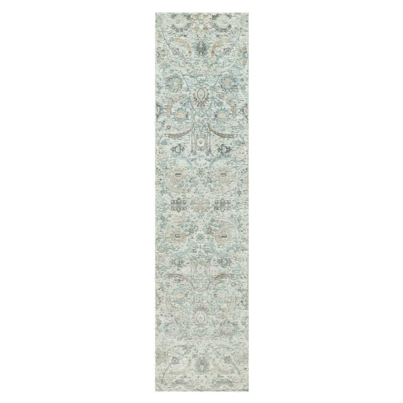Ivory 2'6" x 9'11" Transitional Hand knotted Wool/Silk Rug - Sku: O090683