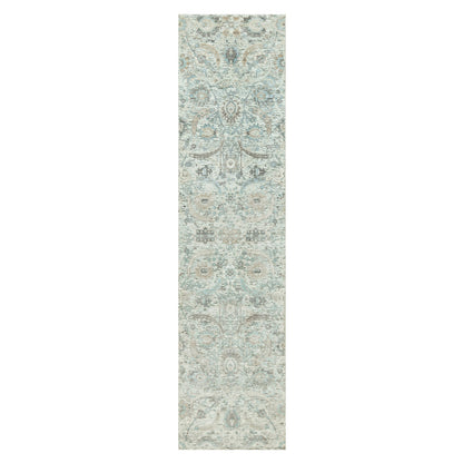 Transitional Wool & Silk Hand Knotted Rug Ivory No Border 2.6X9.11 -O090683