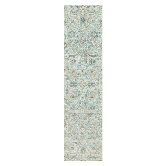 Transitional Wool & Silk Hand Knotted Rug Ivory No Border 2.6X9.11 -O090683