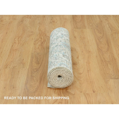 Transitional Wool & Silk Hand Knotted Rug Ivory No Border 2.6X9.11 -O090683