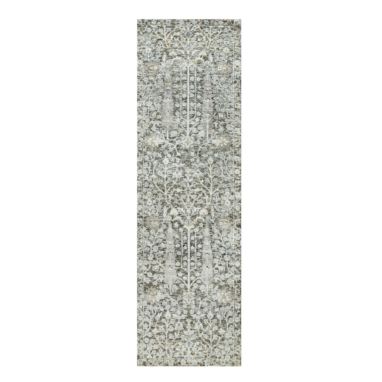 Gray Runner: 8ft Transitional Hand knotted Wool/Silk Rug - Sku: O090684