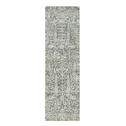 Transitional Wool & Silk Hand Knotted Rug Grey No Border 2.4X8.1 -O090684