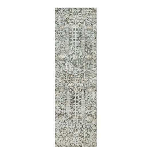 Transitional Wool & Silk Hand Knotted Rug Grey No Border 2.4X8.1 -O090684