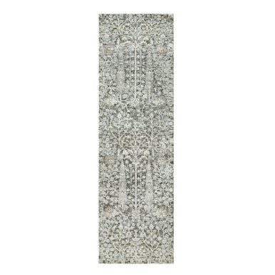 Transitional Wool & Silk Hand Knotted Rug Grey No Border 2.4X8.1 -O090684