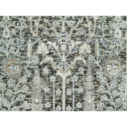 Transitional Wool & Silk Hand Knotted Rug Grey No Border 2.4X8.1 -O090684