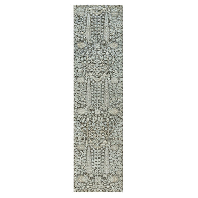 Transitional Wool & Silk Hand Knotted Rug Grey No Border 2.6X9.10 -O090685