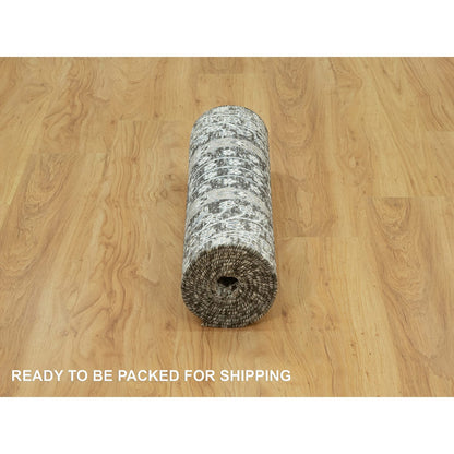 Transitional Wool & Silk Hand Knotted Rug Grey No Border 2.6X9.10 -O090685