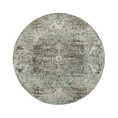 Transitional Wool & Silk Hand Knotted Rug Grey No Border 5.11X5.11 -O090686