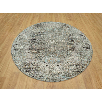 Transitional Wool & Silk Hand Knotted Rug Grey No Border 5.11X5.11 -O090686