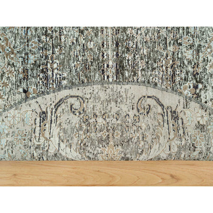 Transitional Wool & Silk Hand Knotted Rug Grey No Border 5.11X5.11 -O090686