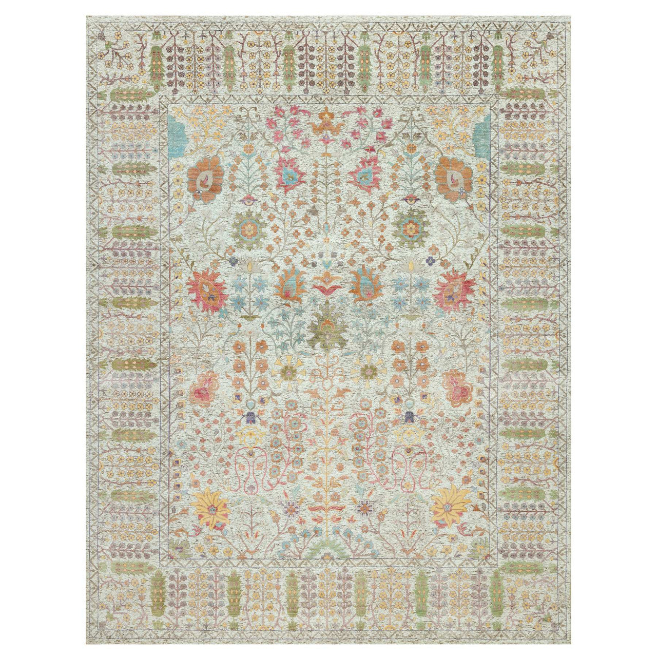 Beige 11'8" x 15'0" Transitional Hand knotted Wool/Silk Rug - Sku: O090687