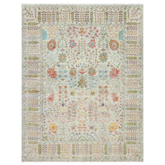 Transitional Wool & Silk Hand Knotted Rug Beige Beige 11.8X15.0 -O090687