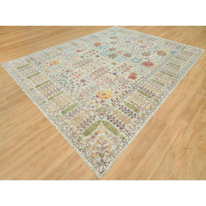 Transitional Wool & Silk Hand Knotted Rug Beige Beige 11.8X15.0 -O090687