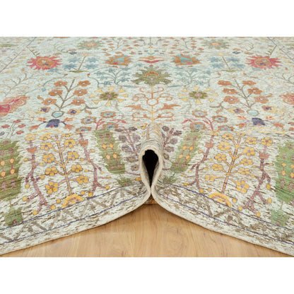 Transitional Wool & Silk Hand Knotted Rug Beige Beige 11.8X15.0 -O090687