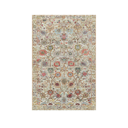 Transitional Wool & Silk Hand Knotted Rug Ivory Ivory 3.0X5.0 -O090691