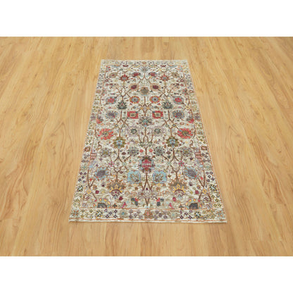 Transitional Wool & Silk Hand Knotted Rug Ivory Ivory 3.0X5.0 -O090691