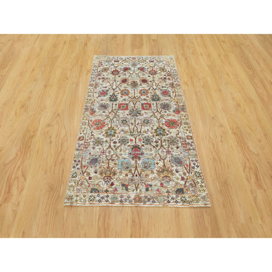 Transitional Wool & Silk Hand Knotted Rug Ivory Ivory 3.0X5.0 -O090691