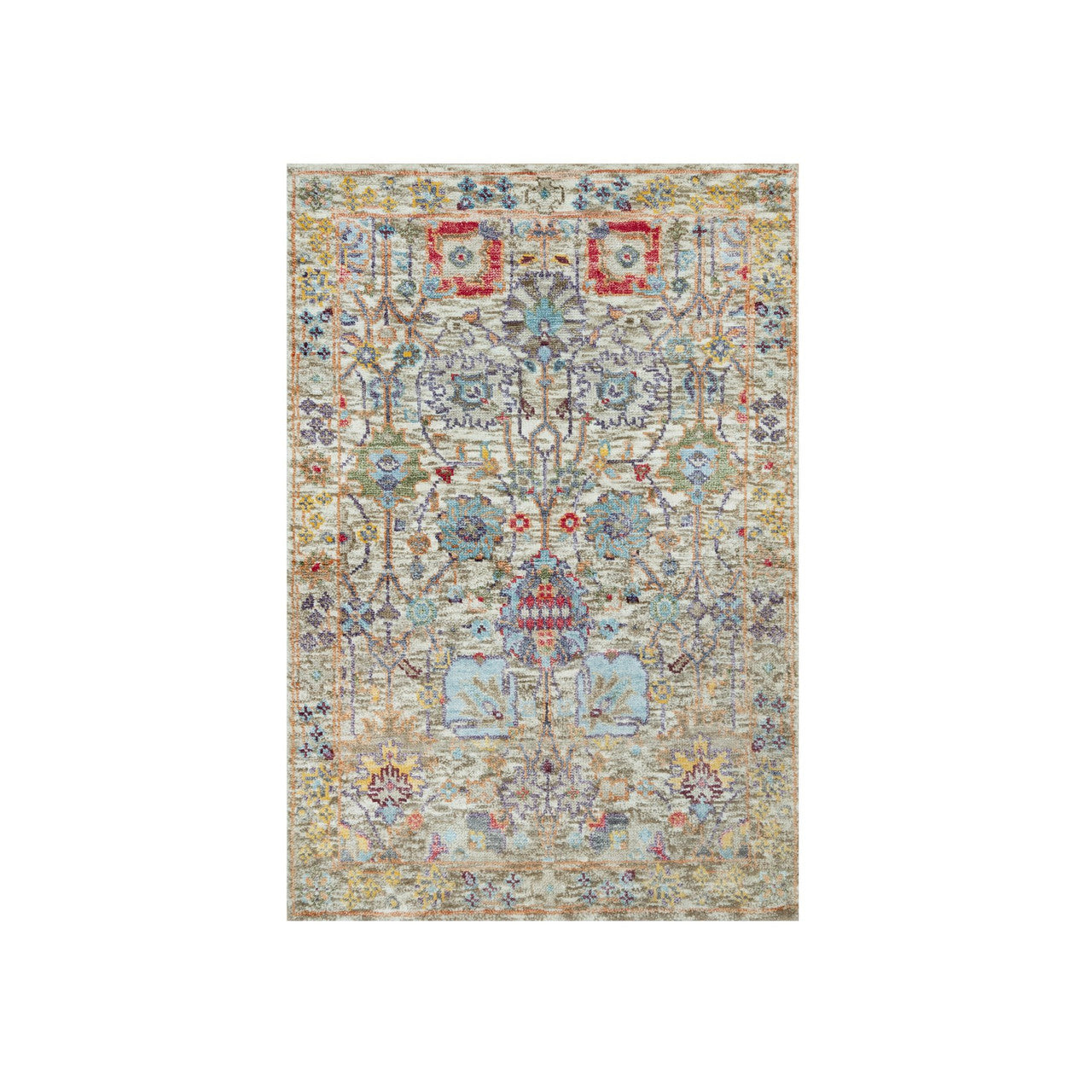 Ivory 2'0" x 3'0" Transitional Hand knotted Wool/Silk Rug - Sku: O090694