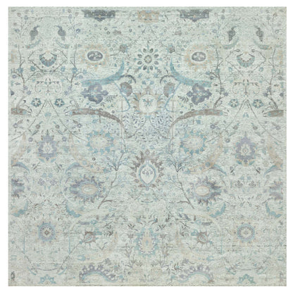 Transitional Wool & Silk Hand Knotted Rug Ivory No Border 14.9X14.9 -O090696
