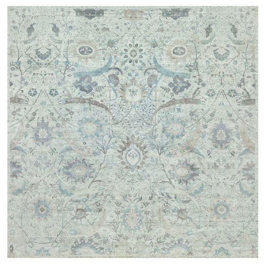 Transitional Wool & Silk Hand Knotted Rug Ivory No Border 14.9X14.9 -O090696
