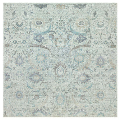 Transitional Wool & Silk Hand Knotted Rug Ivory No Border 14.9X14.9 -O090696