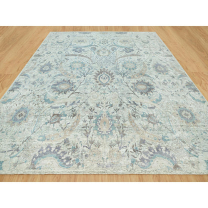 Transitional Wool & Silk Hand Knotted Rug Ivory No Border 14.9X14.9 -O090696