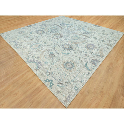 Transitional Wool & Silk Hand Knotted Rug Ivory No Border 14.9X14.9 -O090696