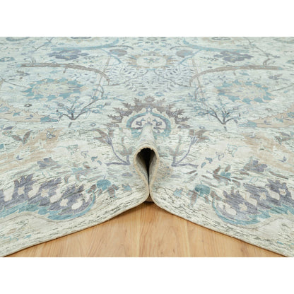 Transitional Wool & Silk Hand Knotted Rug Ivory No Border 14.9X14.9 -O090696