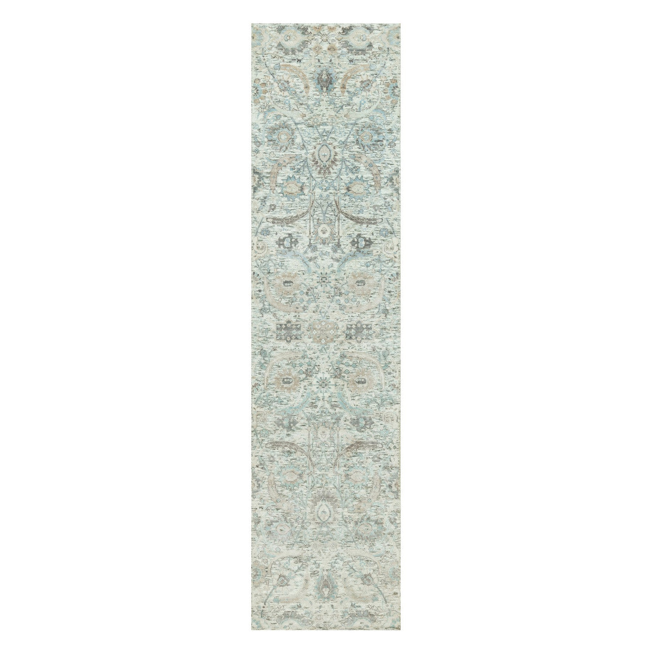 Ivory 2'5" x 9'11" Transitional Hand knotted Wool/Silk Rug - Sku: O090697