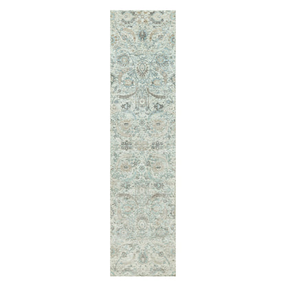 Transitional Wool & Silk Hand Knotted Rug Ivory No Border 2.5X9.11 -O090697