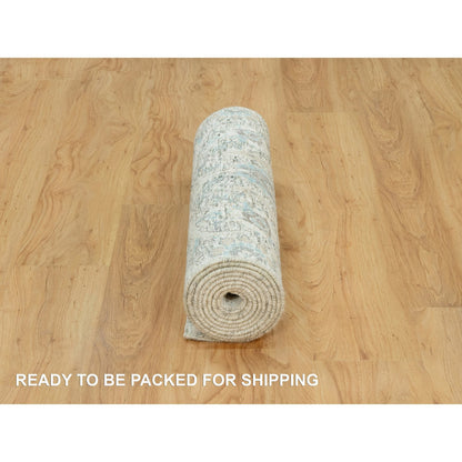 Transitional Wool & Silk Hand Knotted Rug Ivory No Border 2.5X9.11 -O090697