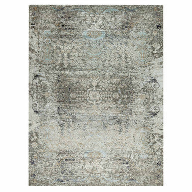 Transitional Wool & Silk Hand Knotted Rug Grey No Border 9.1X12.2 -O090698