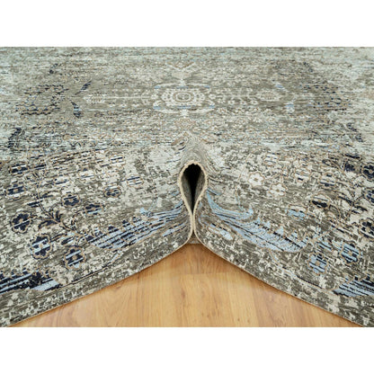 Transitional Wool & Silk Hand Knotted Rug Grey No Border 9.1X12.2 -O090698