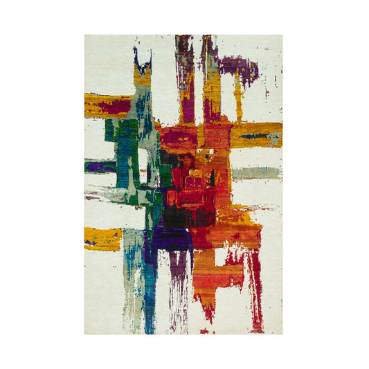 Transitional Wool & Silk Hand Knotted Rug Ivory Ivory 5.11X8.11 -O090700