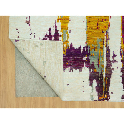 Transitional Wool & Silk Hand Knotted Rug Ivory Ivory 5.11X8.11 -O090700