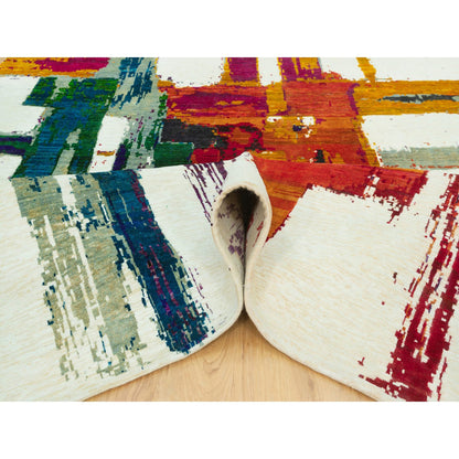 Transitional Wool & Silk Hand Knotted Rug Ivory Ivory 5.11X8.11 -O090700