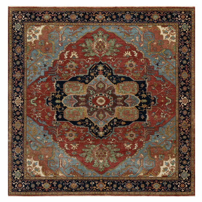 Heriz Wool Hand Knotted Rug Red Navy Blue 8.1X8.1 -O090731