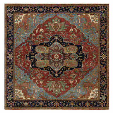 Heriz Wool Hand Knotted Rug Red Navy Blue 8.1X8.1 -O090731