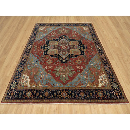 Heriz Wool Hand Knotted Rug Red Navy Blue 8.1X8.1 -O090731