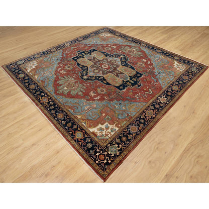 Heriz Wool Hand Knotted Rug Red Navy Blue 8.1X8.1 -O090731