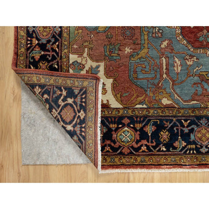 Heriz Wool Hand Knotted Rug Red Navy Blue 8.1X8.1 -O090731