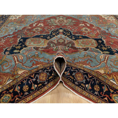 Heriz Wool Hand Knotted Rug Red Navy Blue 8.1X8.1 -O090731