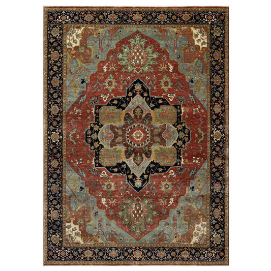 Heriz Wool Hand Knotted Rug Red Navy Blue 8.9X12.2 -O090732