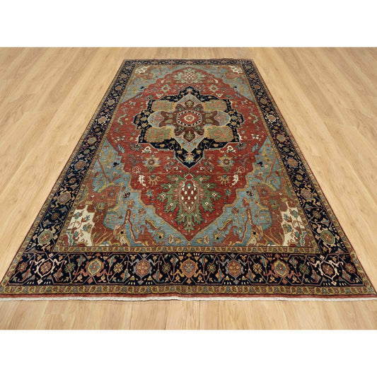 Heriz Wool Hand Knotted Rug Red Navy Blue 8.9X12.2 -O090732