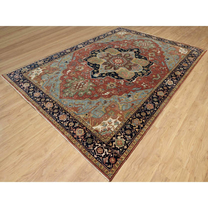 Heriz Wool Hand Knotted Rug Red Navy Blue 8.9X12.2 -O090732