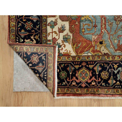 Heriz Wool Hand Knotted Rug Red Navy Blue 8.9X12.2 -O090732