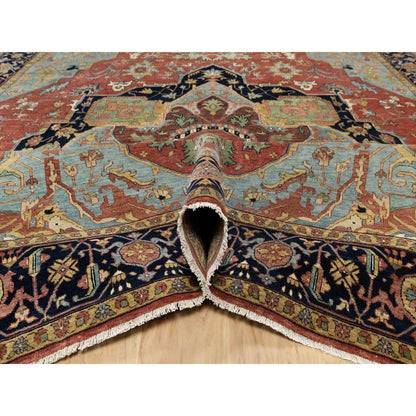 Heriz Wool Hand Knotted Rug Red Navy Blue 8.9X12.2 -O090732