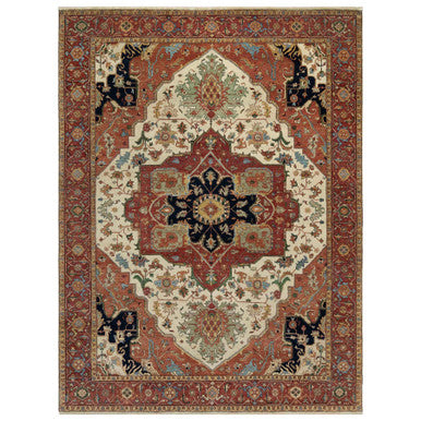 Heriz Wool Hand Knotted Rug Ivory Red 9.2X12.1 -O090735
